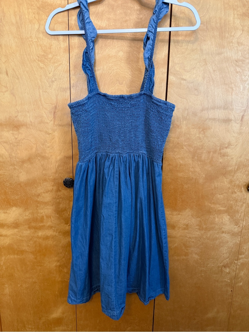 Madison 100% Cotton Denim-Blue Smocked Sundress with Ruffle Straps Size Large